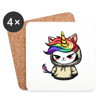 Chat-licorne espiègle - Dessous de verre (lot de 4) - blanc - Devant