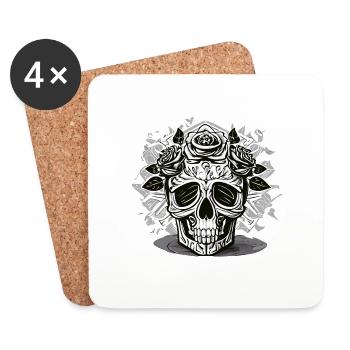 Schwarz-Weiß Schädel & Rosen Design - Untersetzer (4er-Set) - Weiß - Vorne