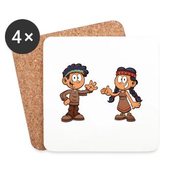 Enfants amérindiens - Dessous de verre (lot de 4) - blanc - Devant