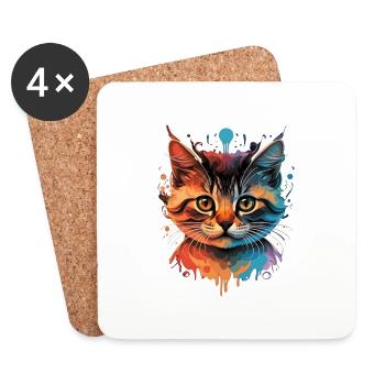 Peinture de tête de chat : élégance artistique - Dessous de verre (lot de 4) - blanc - Devant