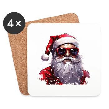 Weihnachtsmann mit Sonnenbrille. Cooler Santa - Untersetzer (4er-Set) - Weiß - Vorne