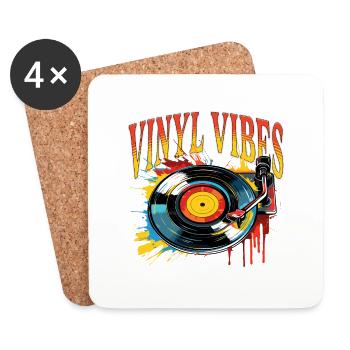 Disque Vinyle LP Platine Rétro - Dessous de verre (lot de 4) - blanc - Devant