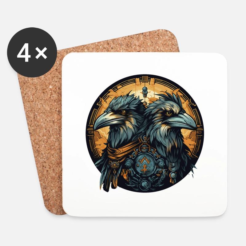 Hugin & Munin Wikinger Design Valhalla - Untersetzer (4er-Set) - Weiß