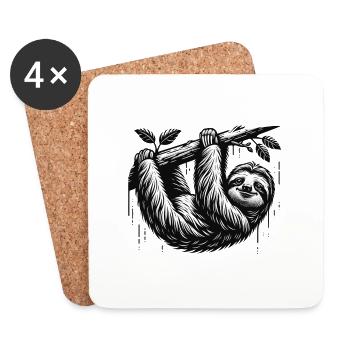 A sloth hangs from the tree - Coasters (set of 4) - white - Front
