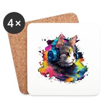 Cats Design Cool Cat with Headphones Vintage - Coasters (set of 4) - white - Front