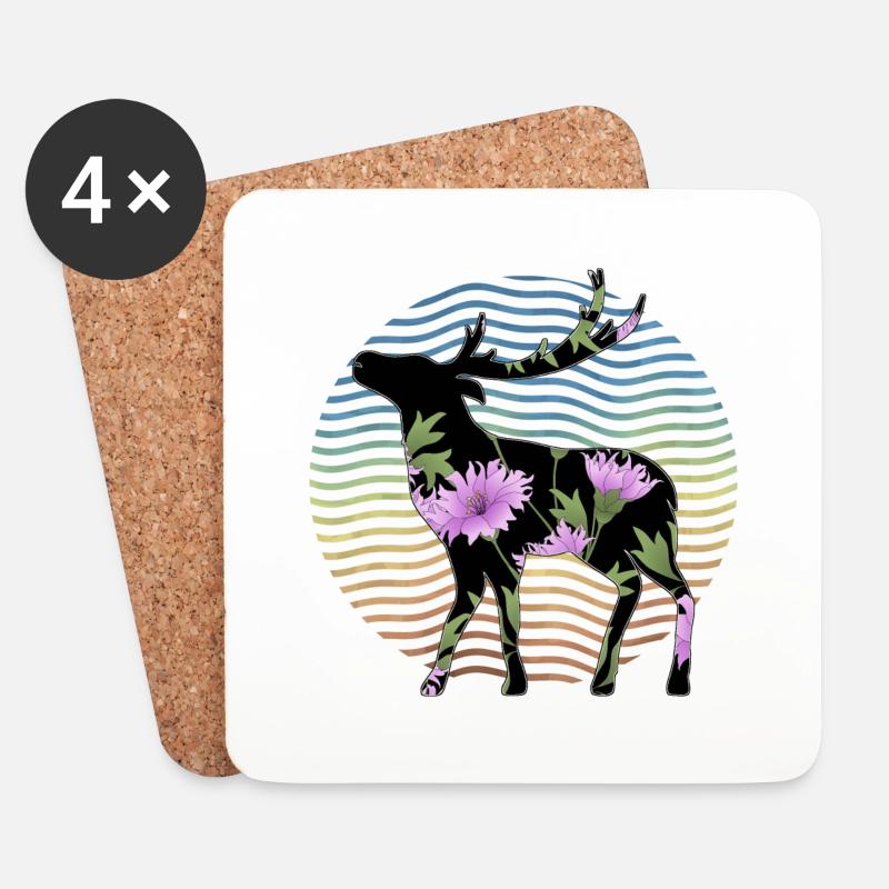 Cerf - Dessous de verre (lot de 4) - blanc