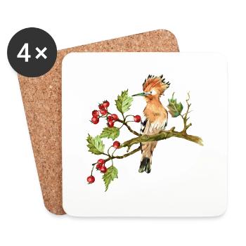 Oiseau coloré - Dessous de verre (lot de 4) - blanc - Devant