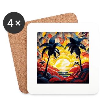 Karibischer Sonnenuntergang (Kunstsammlung) - Untersetzer (4er-Set) - Weiß - Vorne