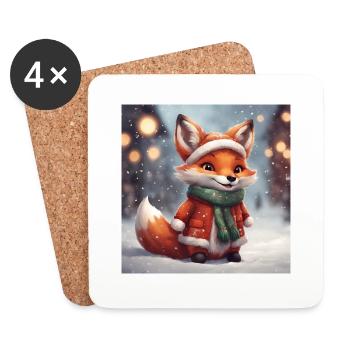 Christmas fox with snowy background - Coasters (set of 4) - white - Front