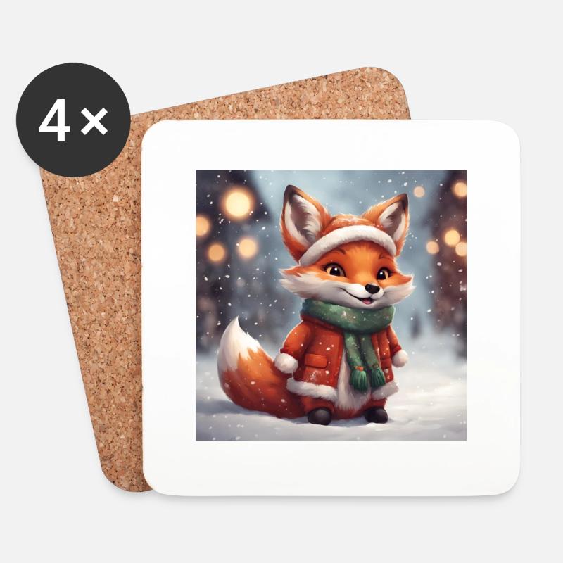 Weihnachtlicher Fuchs mit verschneitem Hintergrund - Untersetzer (4er-Set) - Weiß