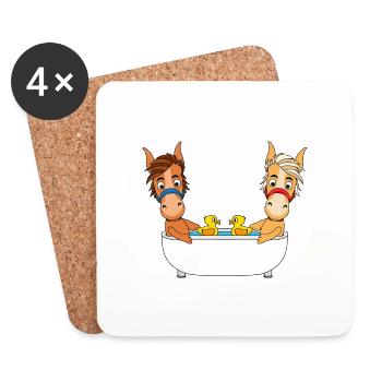PFERDE - PONYS - BADEN - BADEWANNE - TIERISCH - Untersetzer (4er-Set) - Weiß - Vorne