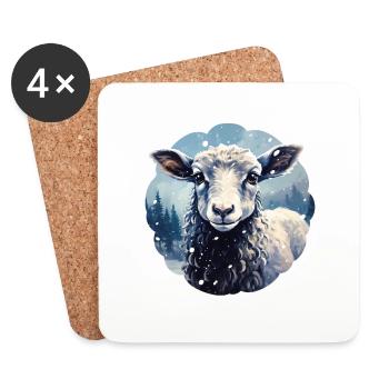 Moutons en hiver - Dessous de verre (lot de 4) - blanc - Devant
