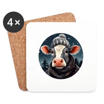Vache en hiver - Dessous de verre (lot de 4) - blanc - Devant