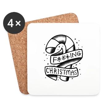 F***ing Weihnachten mit Zuckerstange - Untersetzer (4er-Set) - Weiß - Vorne