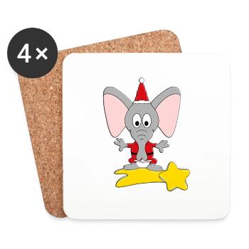 ELEFANT - STERNSCHNUPPE - WEIHNACHTEN - TIER - Untersetzer (4er-Set) - Weiß - Vorne