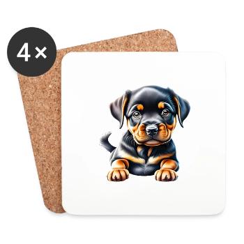 Dog Puppy Rottweiler Dog Rottweiler Puppy Dogs - Coasters (set of 4) - white - Front