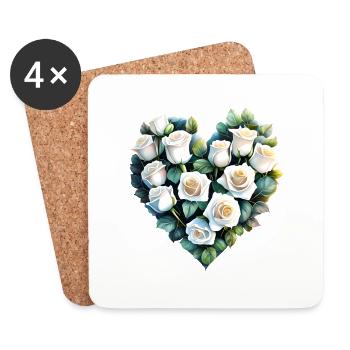 Saint-Valentin, Fête des mères, Mariage, Amour, Fiançailles - Dessous de verre (lot de 4) - blanc - Devant