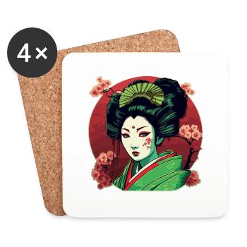 Geisha / Chinois / Japonais / Anime / Bande dessinée - Dessous de verre (lot de 4) - blanc - Devant