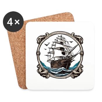 Bateau pirate / Bateau / Mer / Océan / Vagues - Dessous de verre (lot de 4) - blanc - Devant