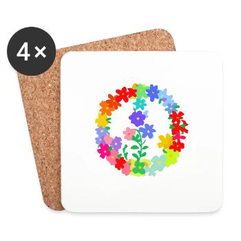 courone de fleur hippi paix et amour - Dessous de verre (lot de 4) - blanc - Devant