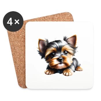 Yorkshire Terrier Chien Propriétaire Chien Chiot - Dessous de verre (lot de 4) - blanc - Devant