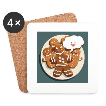 Lebkuchen / Weihnachten / Lebkuchenmann - Untersetzer (4er-Set) - Weiß - Vorne