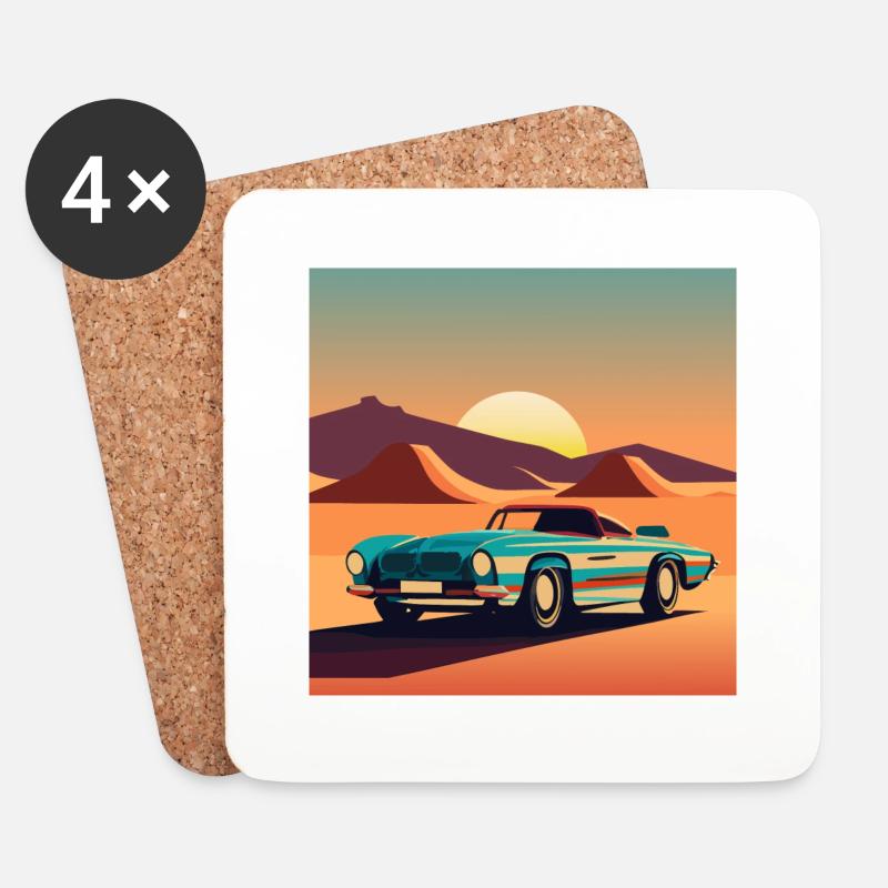 Oldtimer / Auto / Sportwagen - Untersetzer (4er-Set) - Weiß