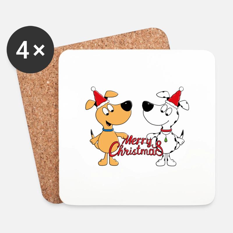 FROHE WEIHNACHTEN - HUNDE - TIERE - Untersetzer (4er-Set) - Weiß