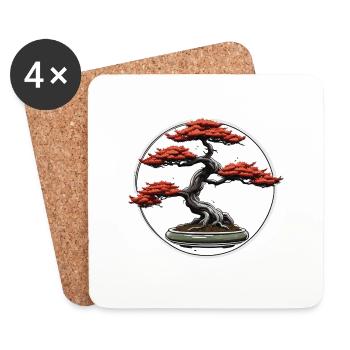 Bonsai / Tree / Miniature / Japanese / Small - Coasters (set of 4) - white - Front