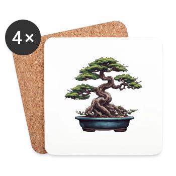 Bonsai / Baum / Miniatur / Japanisch / klein - Untersetzer (4er-Set) - Weiß - Vorne