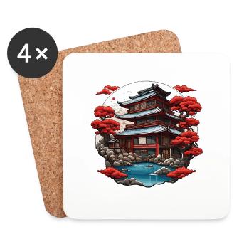 Japanese House / Asian House / Zen - Coasters (set of 4) - white - Front