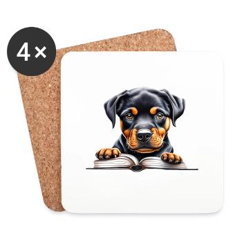 Rottweiler Dog Book Reading Rottweiler Puppy Dogs - Coasters (set of 4) - white - Front
