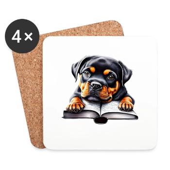 Rottweiler Dog Dogs Book Reading Rottweiler Puppy - Coasters (set of 4) - white - Front