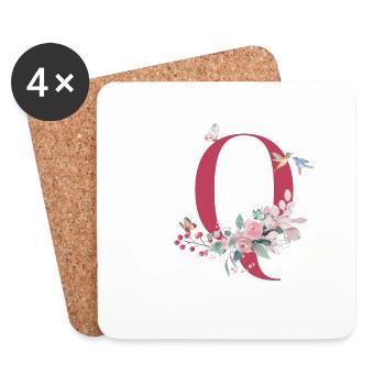 Blumenbuchstabe Q - Geschenkidee - Untersetzer (4er-Set) - Weiß - Vorne