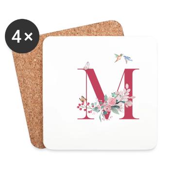 Letter M Floral - Gift Idea - Coasters (set of 4) - white - Front