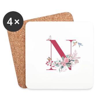 Buchstabe n Blumen - Geschenkidee - Untersetzer (4er-Set) - Weiß - Vorne