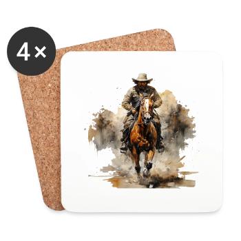 Cowboys et rodéo - Dessous de verre (lot de 4) - blanc - Devant