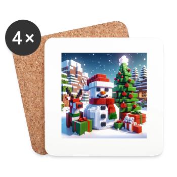 Schneemann Pixel Weihnachten - Untersetzer (4er-Set) - Weiß - Vorne