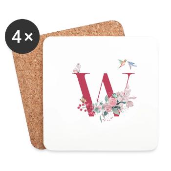 Lettre w floral -idée cadeau - Dessous de verre (lot de 4) - blanc - Devant