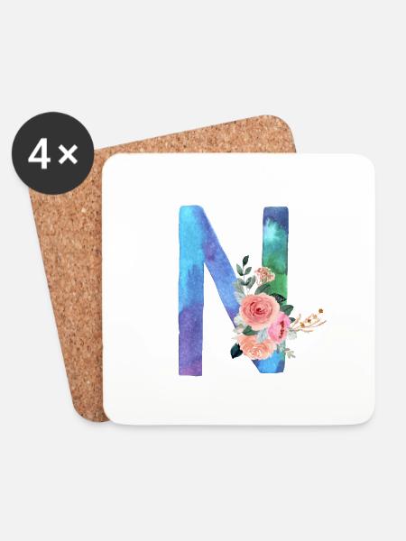 Buchstabe N Aquarell - Untersetzer (4er-Set) - Weiß