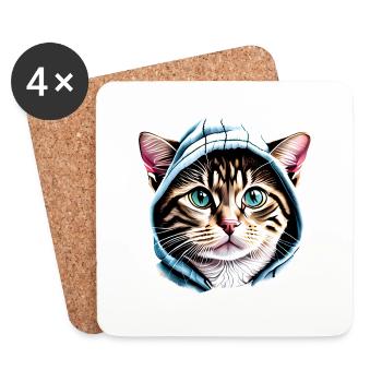 Chat, Propriétaire de chat, Chaton, Animal de compagnie, Chat domestique - Dessous de verre (lot de 4) - blanc - Devant