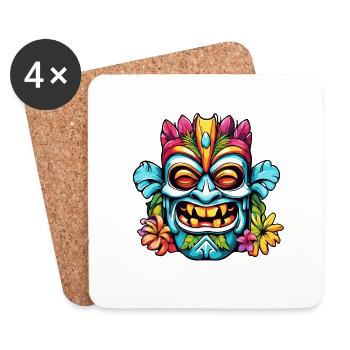 Tiki / Hawaii / Tropisch /Insel / Kultur / Logo - Untersetzer (4er-Set) - Weiß - Vorne