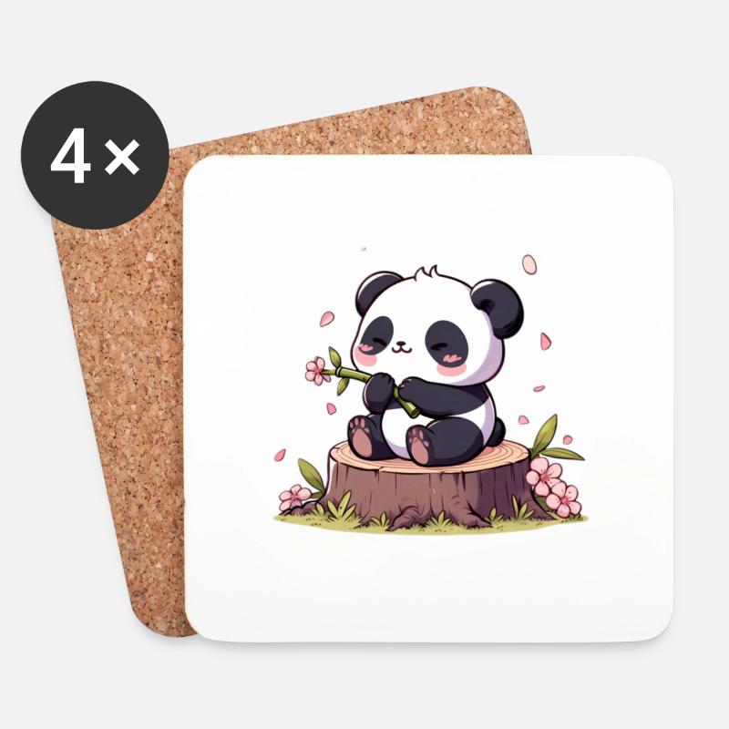 Panda auf Baumstumpf - Untersetzer (4er-Set) - Weiß
