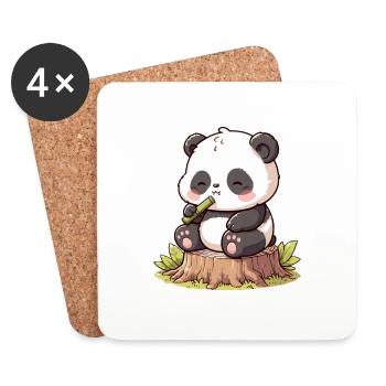 Panda mit Bambus - Untersetzer (4er-Set) - Weiß - Vorne
