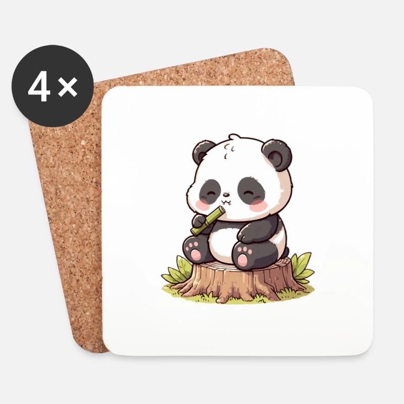 Panda mit Bambus - Untersetzer (4er-Set) - Weiß