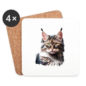 Maine Coon Katze Kätzchen Katzenbesitzer Kater - Untersetzer (4er-Set) - Weiß - Vorne