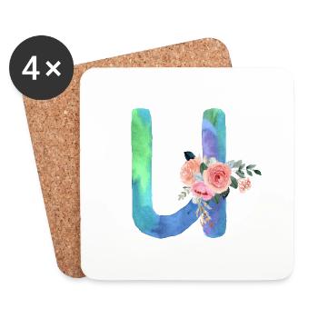 Lettre u watercolor - Dessous de verre (lot de 4) - blanc - Devant