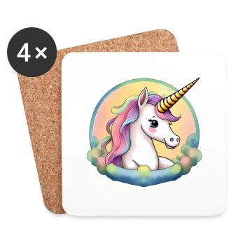 Cartoon Einhorn - Untersetzer (4er-Set) - Weiß - Vorne