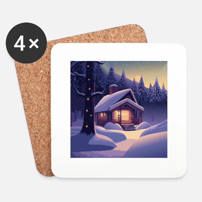Hütte im Wald - Untersetzer (4er-Set) - Weiß