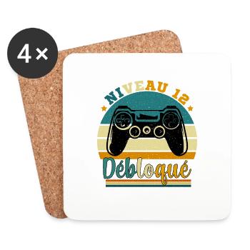 Niveau 12 Débloqué - Gamer Anniversaire 12 ans - Dessous de verre (lot de 4) - blanc - Devant